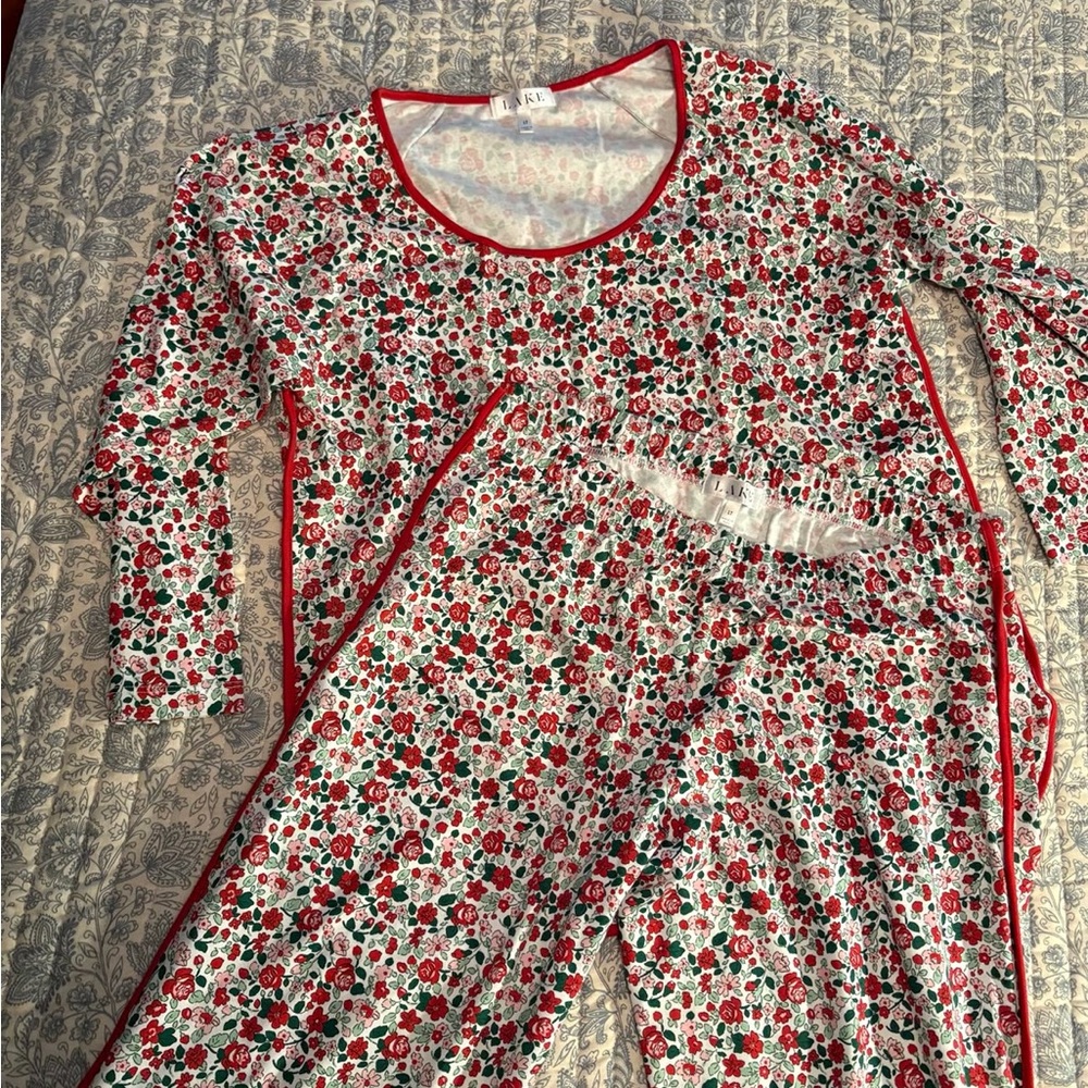 LAKE pima long line set classic red Elizabeth floral